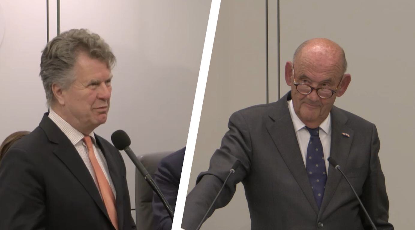 Boris Dittrich (D66, links) reageert verbouwereerd op kritiek van Henk Marquart Scholtz (BBB) op de conversiewet tijdens het Eerste Kamer-debat van 2 juni 2026.